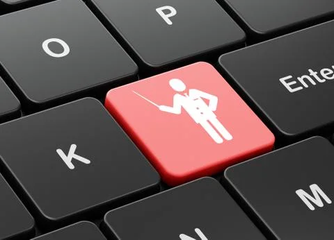 Studying concept: Teacher on computer keyboard background Illustrazione stock