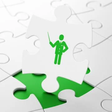 Studying concept: Teacher on puzzle background Stock Illustration