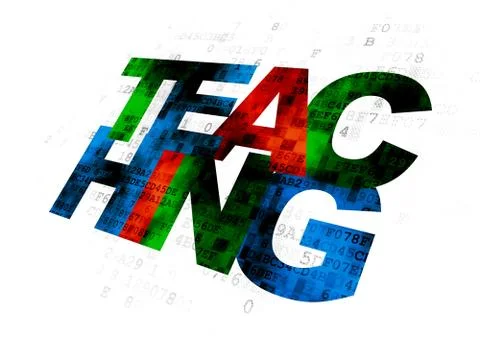 Studying concept: Teaching on Digital background Stock Illustration