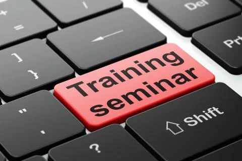 Studying concept: Training Seminar on computer keyboard background Illustrazione stock