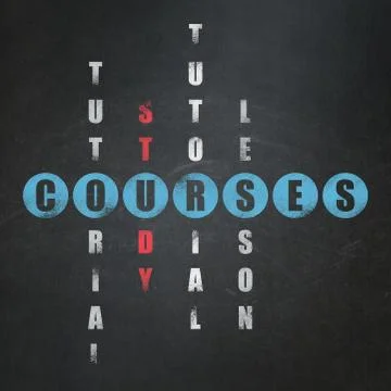 Studying concept: word Courses in solving Crossword Puzzle Illustrazione stock