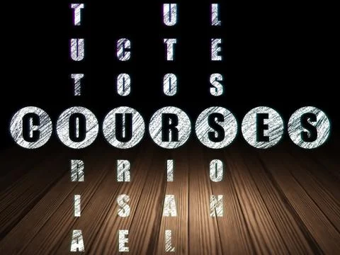 Studying concept: word Courses in solving Crossword Puzzle Illustrazione stock