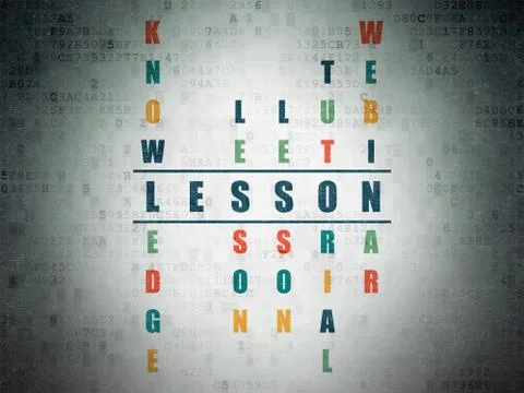 Studying concept: word Lesson in solving Crossword Puzzle Illustrazione stock