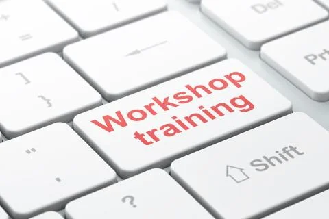 Studying concept: Workshop Training on computer keyboard background Illustrazione stock