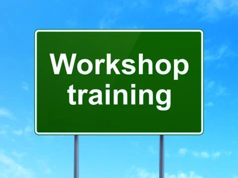 Studying concept: Workshop Training on road sign background Illustrazione stock