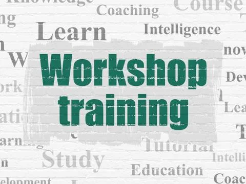 Studying concept: Workshop Training on wall background Illustrazione stock