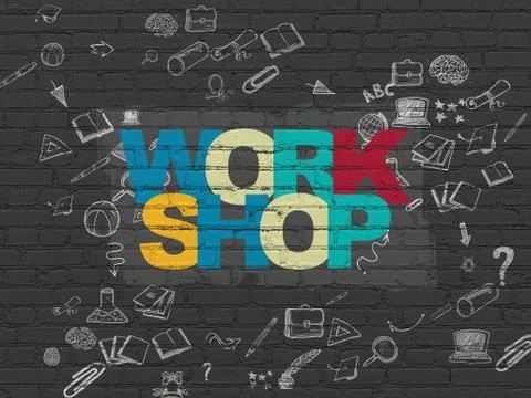 Studying concept: Workshop on wall background Illustrazione stock