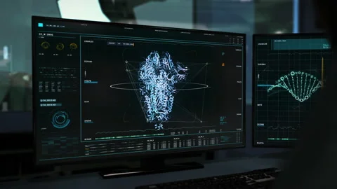 Studying the cryo-electron microscopy Structure of Covid 19. Biomedical software Video stock 147792446