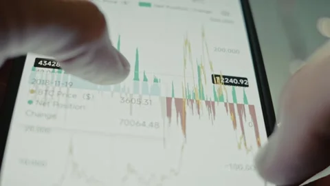 Studying the evolution of Bitcoin price on Chart on a smartphone 스톡 동영상 291451035