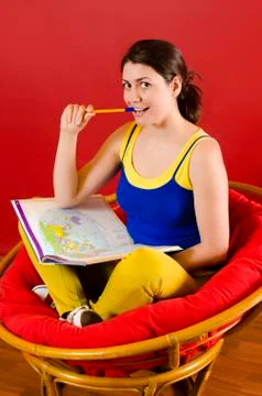 Studying geography Stock Photos