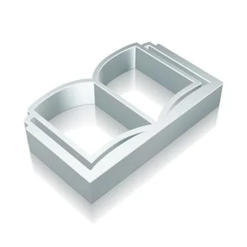 Studying icon: 3d metallic Book with reflection, vector illustration Illustrazione stock