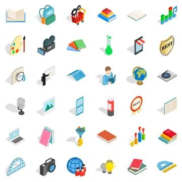 Studying icons set, isometric style Illustrazione stock