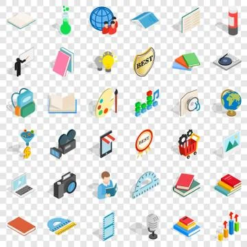 Studying icons set, isometric style Illustrazione stock