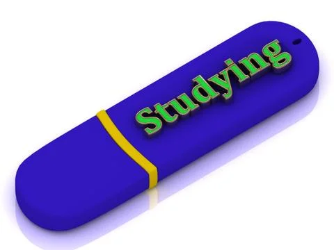Studying - inscription bright green volume letter on USB flash drive on white Stock Illustration