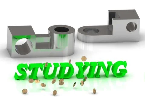 STUDYING- inscription of color letters and silver details on white background Stock Illustration