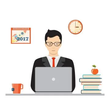 Studying with laptop Stock Illustration