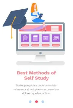 Studying material online, best methods of self study concept. Woman working on Stock Illustration