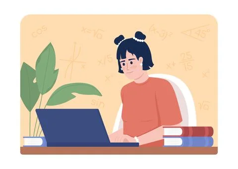 Studying math after school 2D vector isolated illustration Stock Illustration
