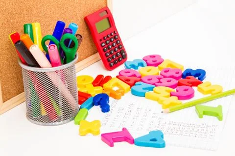 Studying maths and doing calculations as homework. Stock Photos