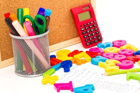 Studying maths and doing calculations as homework. Stock Photos