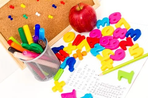 Studying maths and doing calculations as homework. Stock Photos