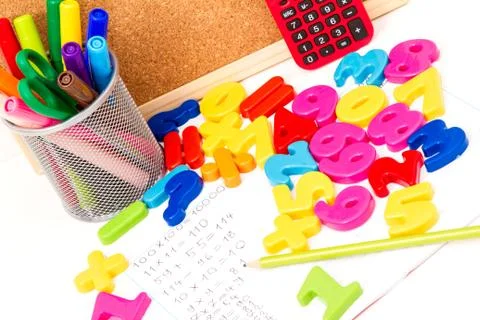 Studying maths and doing calculations as homework. Stock Photos