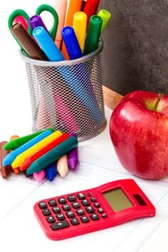 Studying maths and doing calculations at school. Foto stock