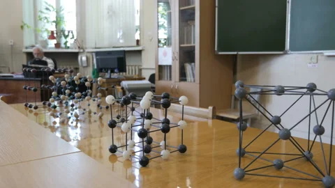 Studying of molecular models in classroom or laboratory Stock Footage 92156246