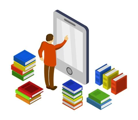 Studying online isometric illustrated in vector Illustrazione stock