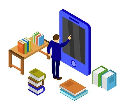Studying online isometric illustrated in vector Stock Illustration