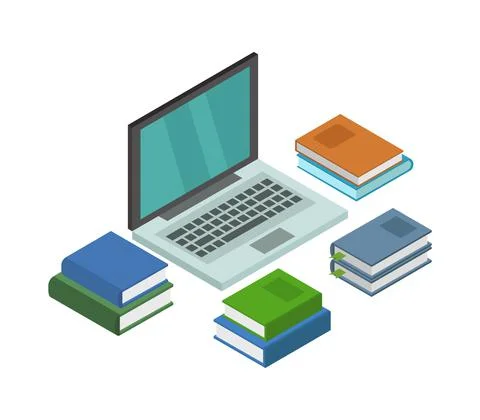 Studying online isometric illustrated in vector 스톡 일러스트