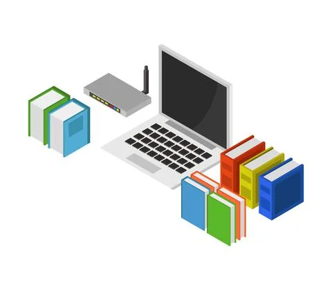Studying online isometric illustrated in vector 스톡 일러스트