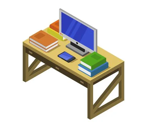 Studying online isometric illustrated in vector Illustrazione stock