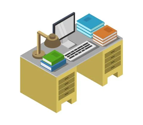 Studying online isometric illustrated in vector Illustrazione stock