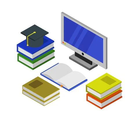 Studying online isometric illustrated in vector Stock Illustration