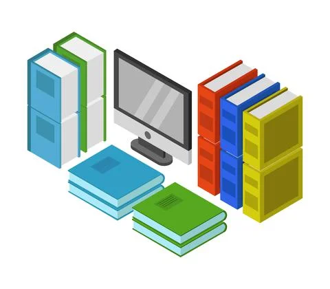 Studying online isometric illustrated in vector 스톡 일러스트