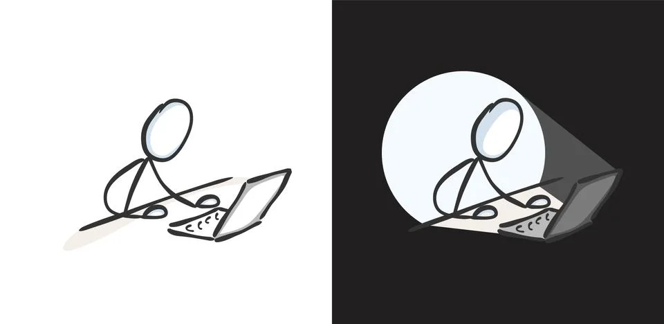 Studying or working on laptop. Using computer for social media and internet.  Stock Illustration