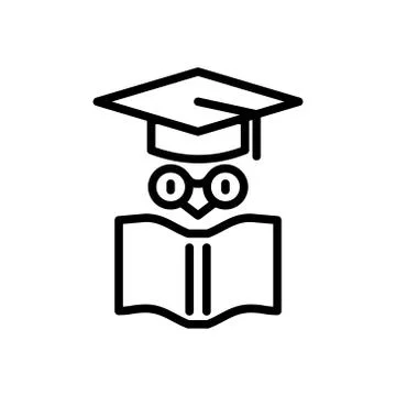 Studying owl icon simple flat style outline illustration Stock Illustration