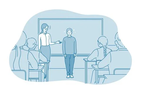 Studying in school, introducing, pupil and teacher concept 库存插图