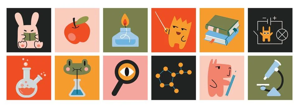 Studying science at school, physics and chemistry. Education concept. Set o.. Stock Illustration