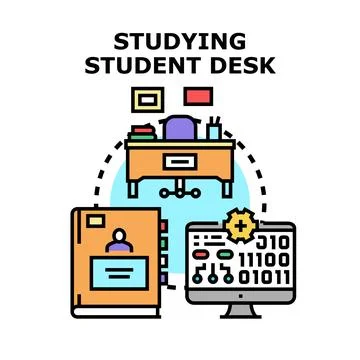 Studying student desk work learning education concept 库存插图