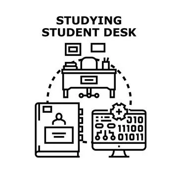 Studying student desk work learning education concept Stock Illustration