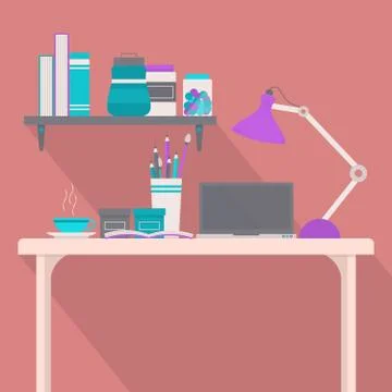 Studying table and bookshelf Stock Illustration