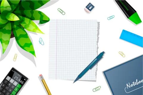 Studying table mockup, top view. Stock Illustration