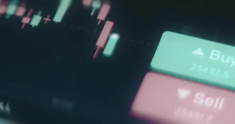 Studying the trading candlestick chart with Buy and Sell indicators Stockbeeldmateriaal 314879686