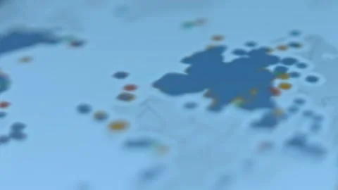 Studying world map to learn the most affected countries by cyber attacks Video stock 304576516