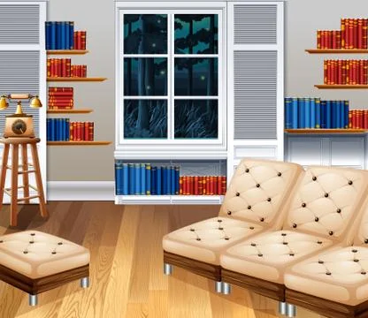 Studyroom with sofa and books Stock Illustration