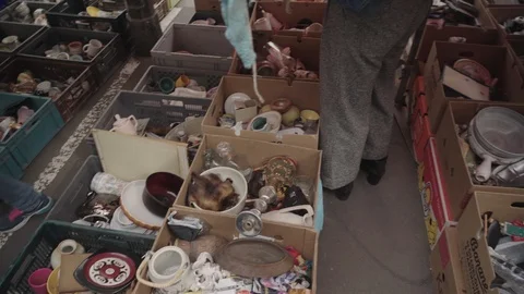 Stuff Being Sold At Flea Market Portes De Vanves Paris Stock Footage 107700511