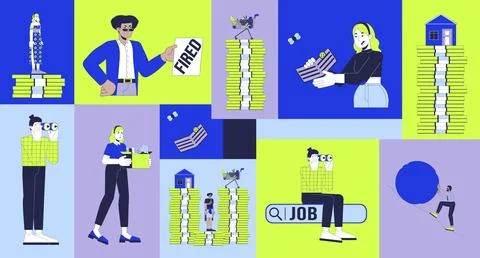 Stuff layoff crisis bento grid illustration set Stock Illustration