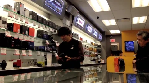 Stuff showing camera for customer Video stock 45924874